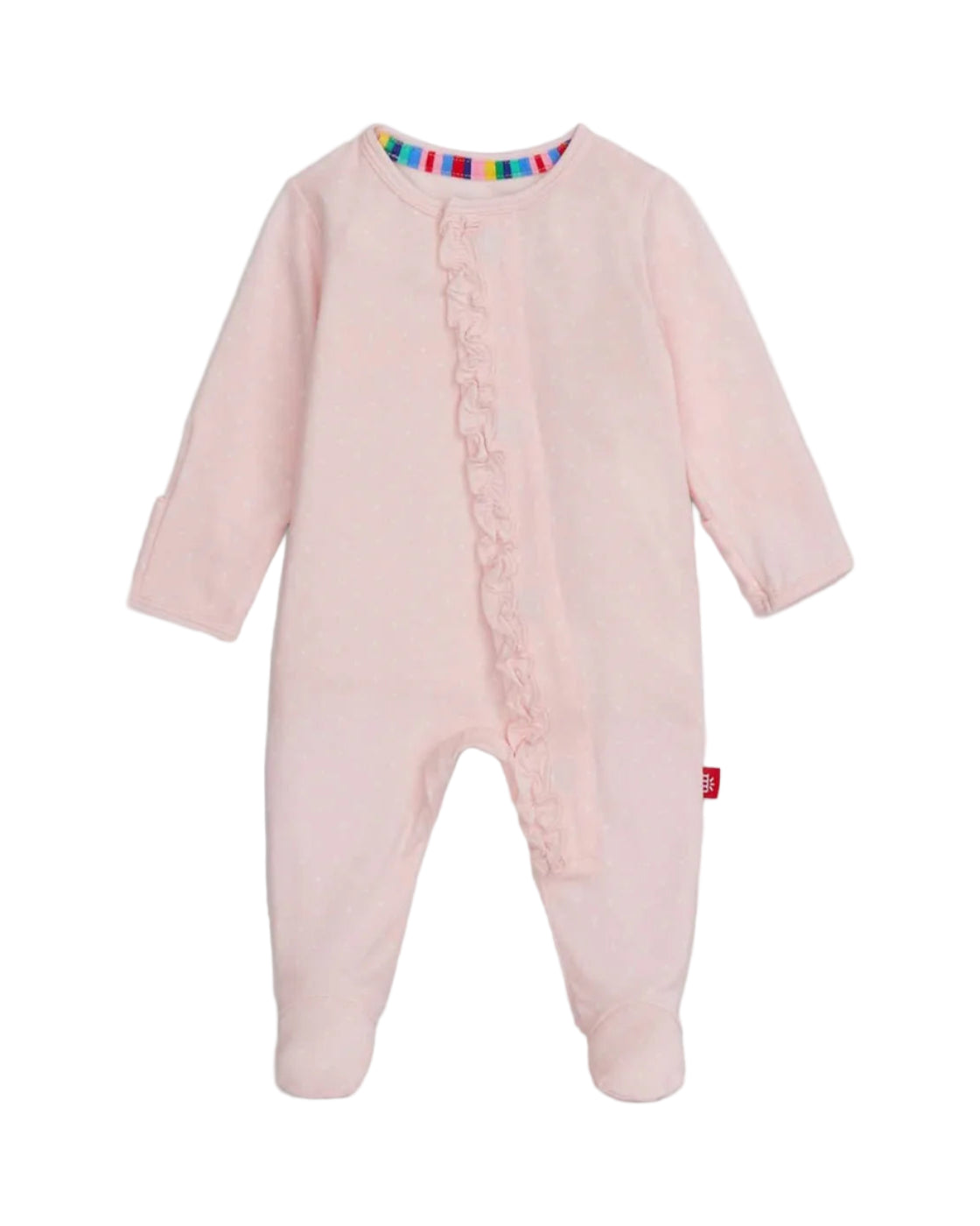 Pink Pin Dot Ruffle Footie