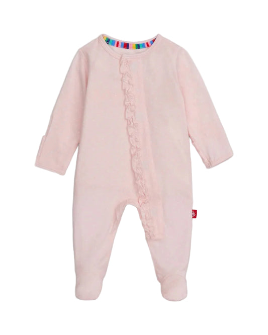 Pink Pin Dot Ruffle Footie