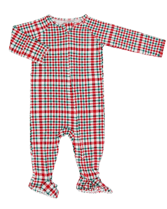 Red Tartan Zipper Footie