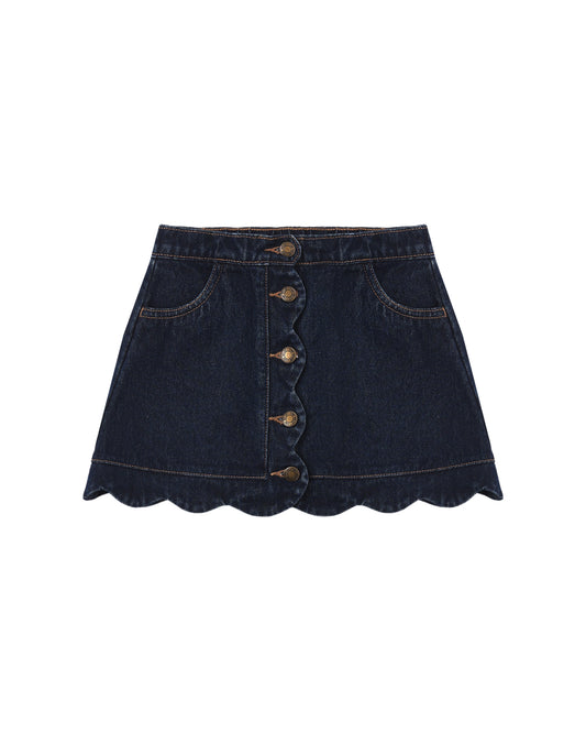 Dark Indigo Scalloped Mini Skirt