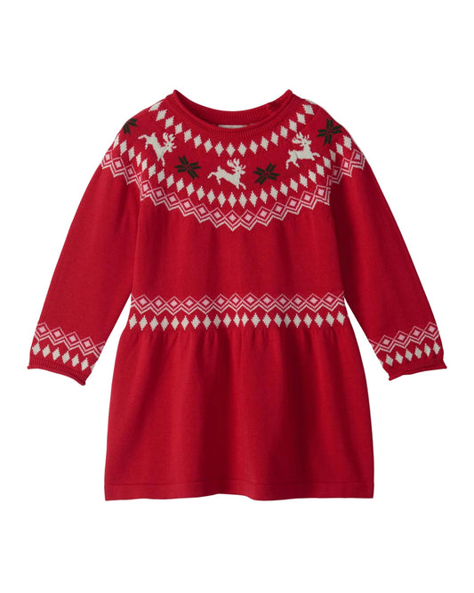 Red Reindeer Fair Flared Sweater Dress