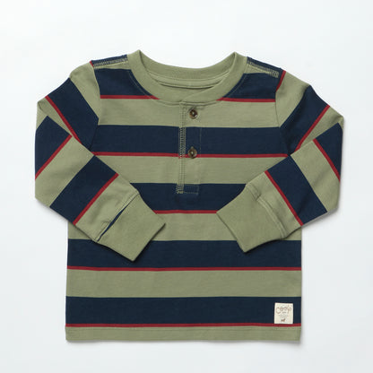 Scout Long Sleeve Henely T-Shirt- Olive Navy Rugby Stripe