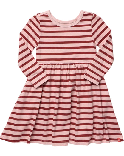 Long Sleeve Sunny Dress- Pink Burgundy Stripe