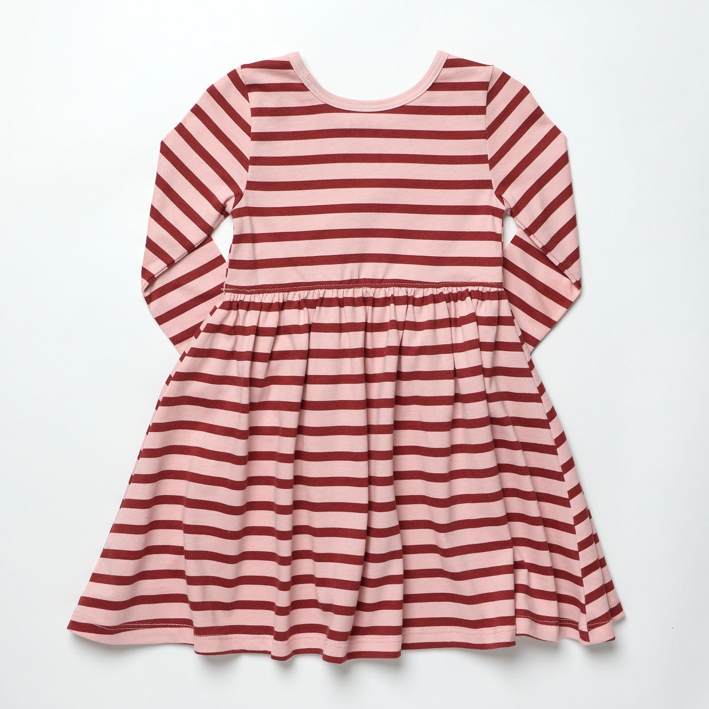 Long Sleeve Sunny Dress- Pink Burgundy Stripe