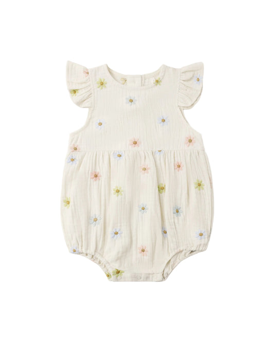 Embroidered Daises Amelia Romper Cream