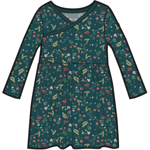 Long Sleeve Wrap Neck Dress
